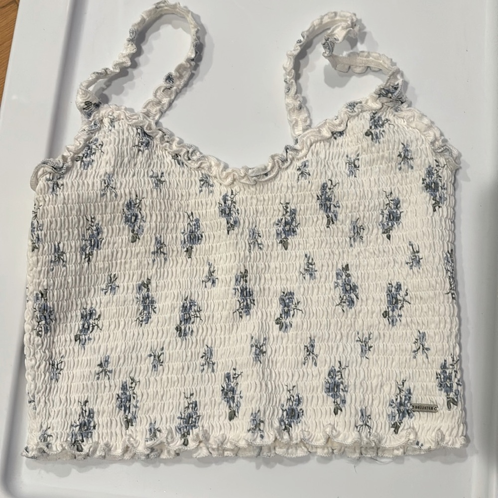 Hollister White Floral Scrunch Tank